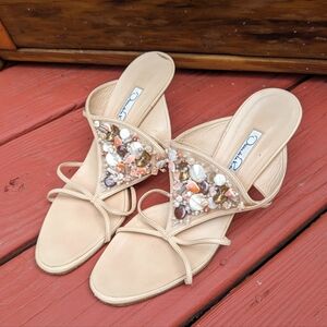 Oscar de la Renta vintage beaded neutral kitten heels